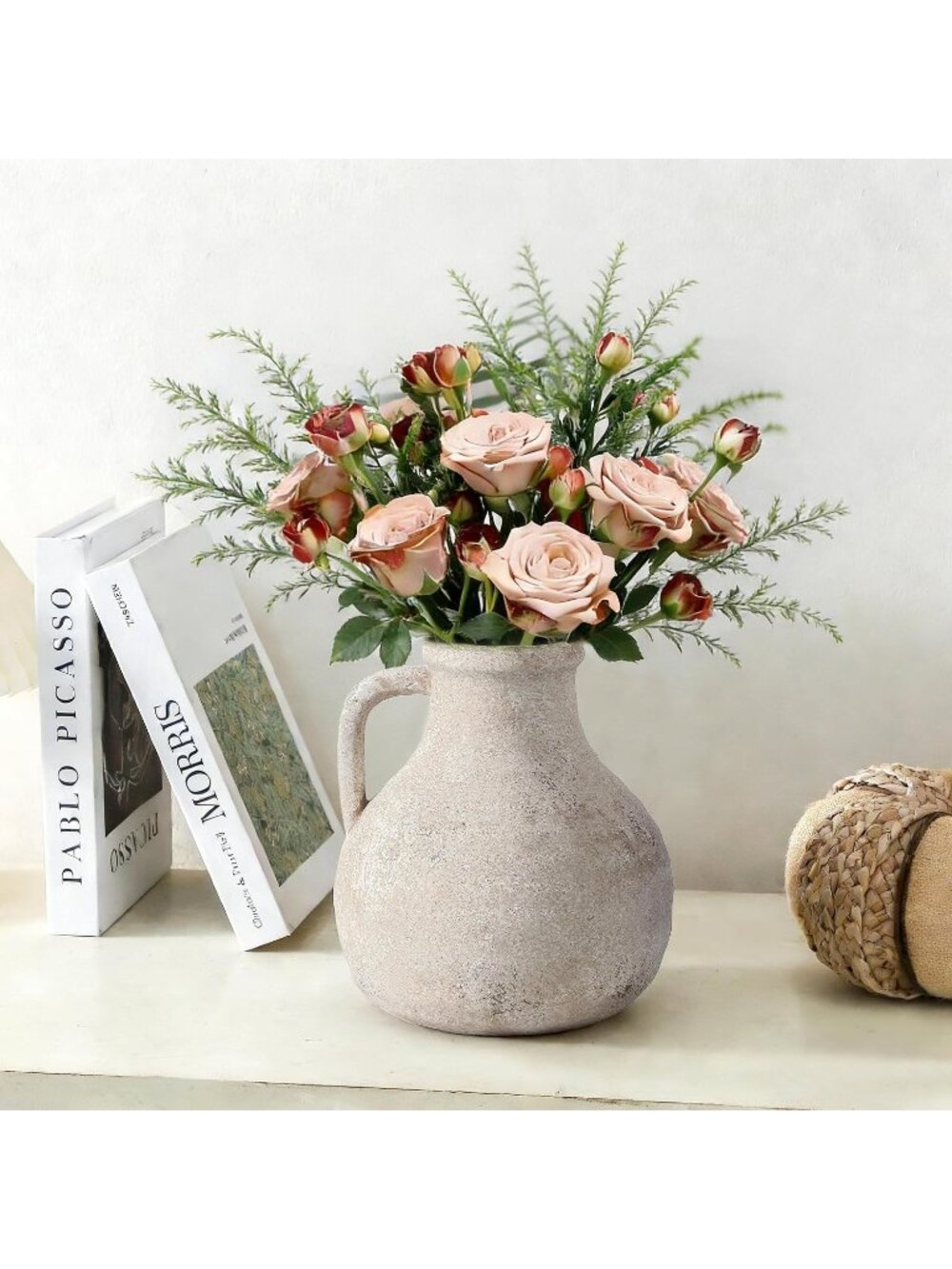 7.1 Inch Terracotta Ceramic Rustic Flower Vase Farmhouse Table Living Room Decor